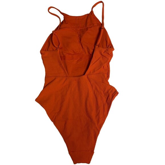 Andie The Asbury Ribbed One Piece Swimsuit Siren Orange Sz SM - Picture 3 of 10